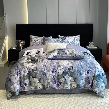 Purple Floral Art Print Pattern Premium Egyptian Cotton 600TC Bedding Set